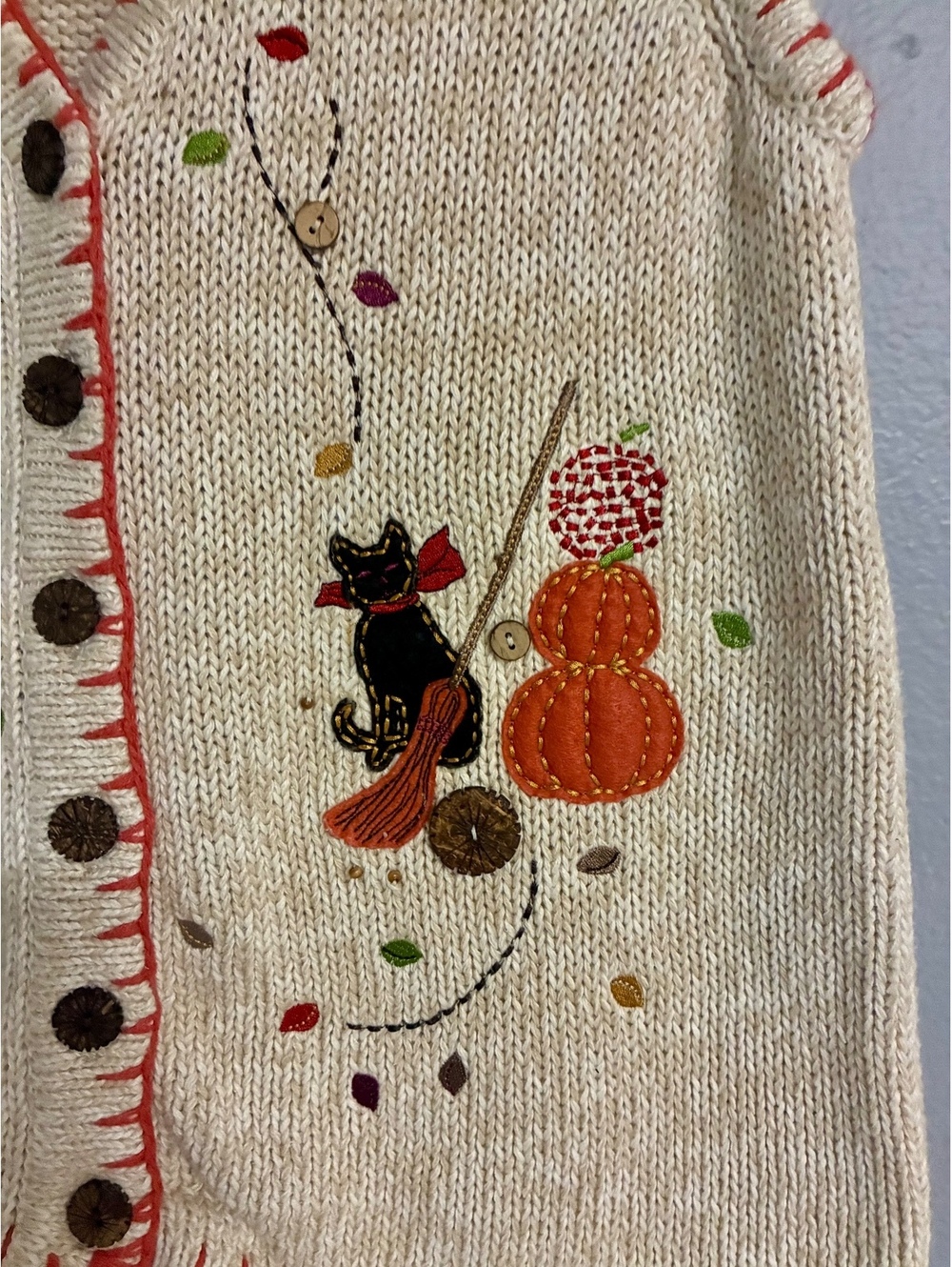 Christopher & Banks Hand Embroidered Halloween Sweater Vest Medium Black Cat - Picture 4 of 7